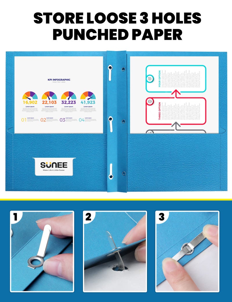 SUNEE 2 Pocket Folders with Prongs (25 Pack, Assorted Colors), Paper Folders with 2 Pockets and 3 Prongs Fit Letter Size Paper, Folders with Prongs for School Office Home Business - Image 3